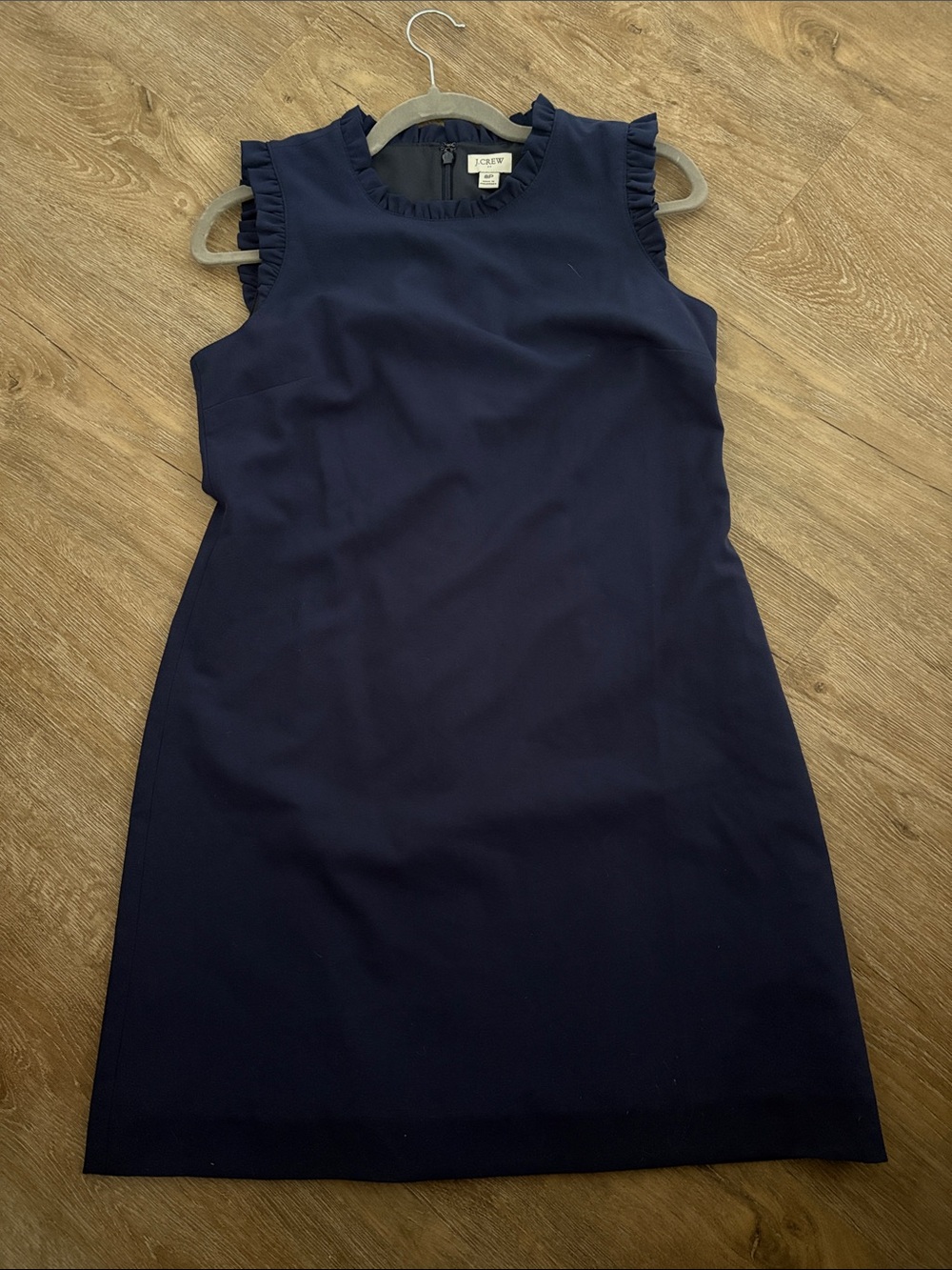 J. Crew Navy Ruffle-Trim Sleeveless Sheath Dress